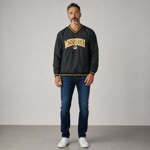 Pro Edge Missouri Tigers V-Neck Windshirt Pullover Jacket Black Mens Large